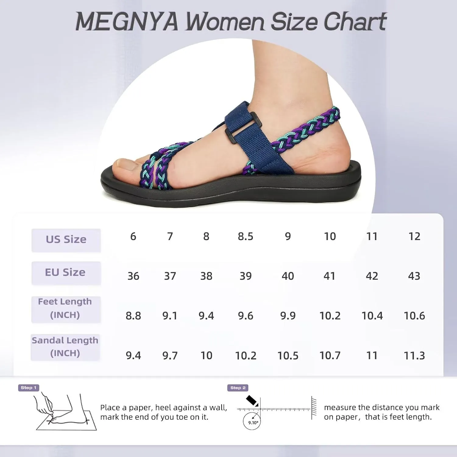 MEGNYA Hiking Sandals for Womens, Comfortable Walking Flip Flop Sandals with Arch Support, Athletic Sandals with Hook and Loop Straps for Beach Vacation Adventure