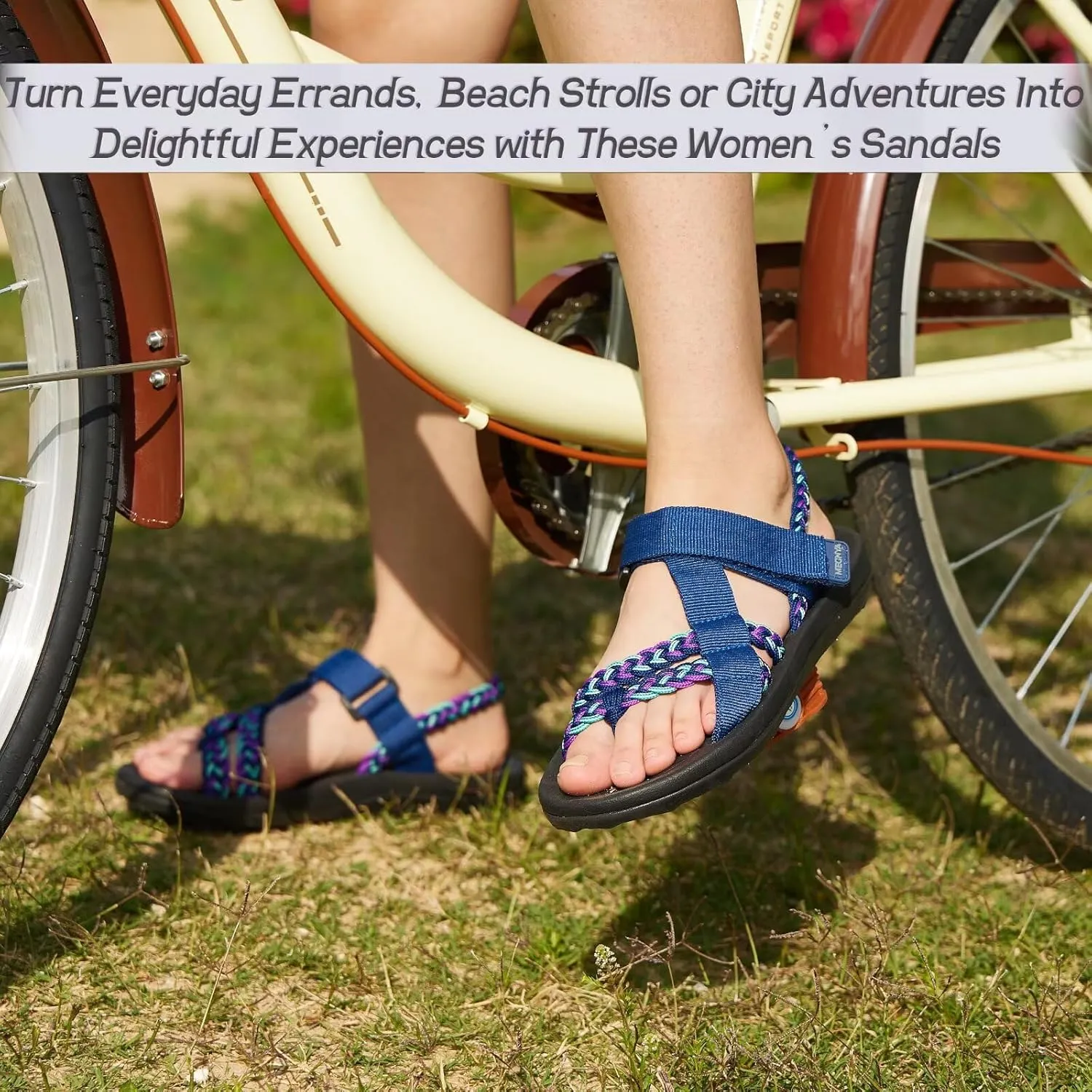 MEGNYA Hiking Sandals for Womens, Comfortable Walking Flip Flop Sandals with Arch Support, Athletic Sandals with Hook and Loop Straps for Beach Vacation Adventure
