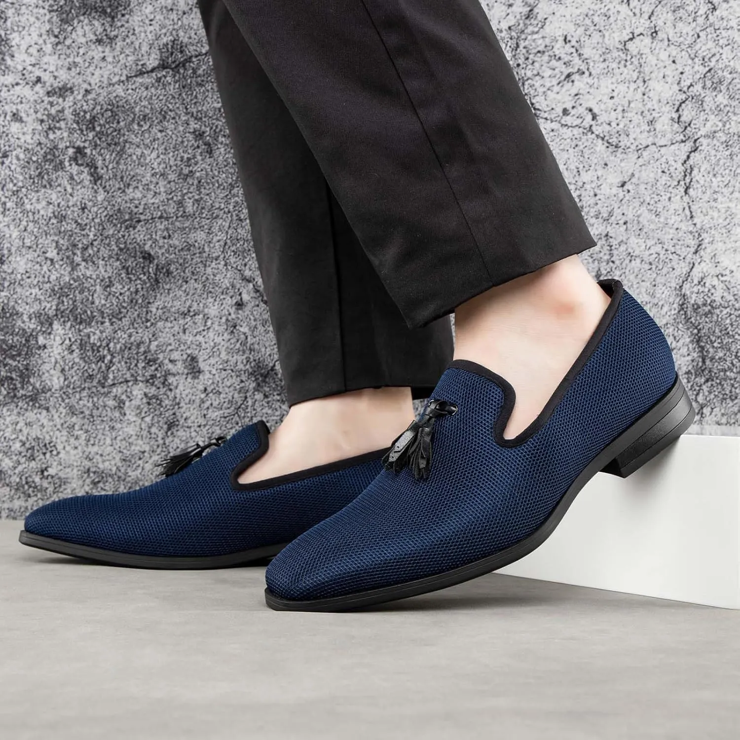 Meijiana Men's Loafers Lightweight Slip-On Moccasins Stylish Dress Shoes Breathable Tassels Loafers