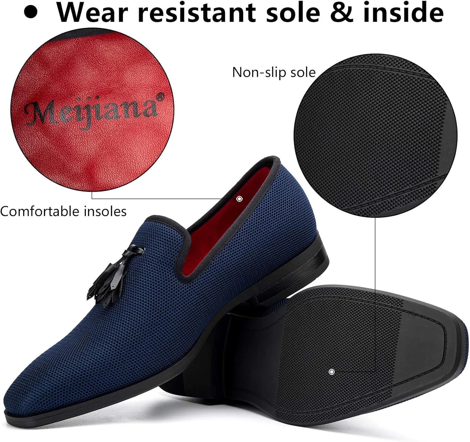 Meijiana Men's Loafers Lightweight Slip-On Moccasins Stylish Dress Shoes Breathable Tassels Loafers