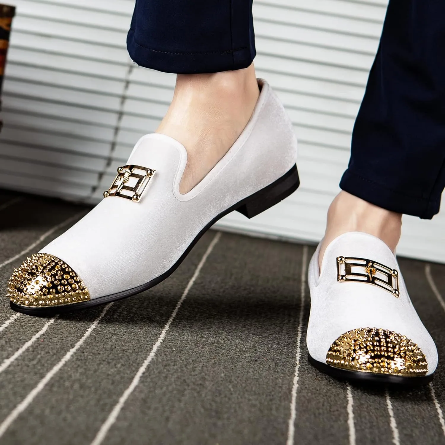 Meijiana Men's Loafers Velvet Shoes Metal Eagle Buckle Wedding Party Smoking Slipper Dress Loafers Shoes for Men