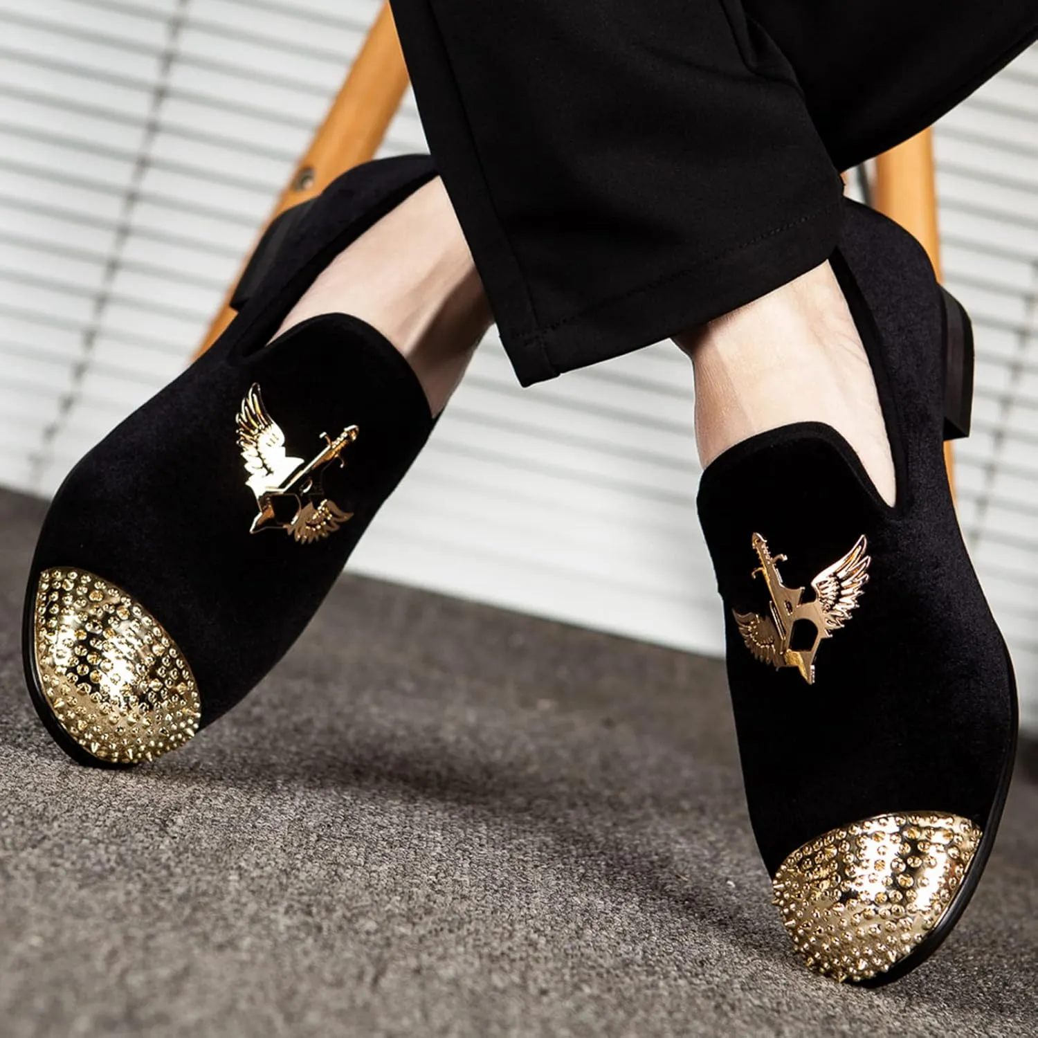 Meijiana Men's Loafers Velvet Shoes Metal Eagle Buckle Wedding Party Smoking Slipper Dress Loafers Shoes for Men