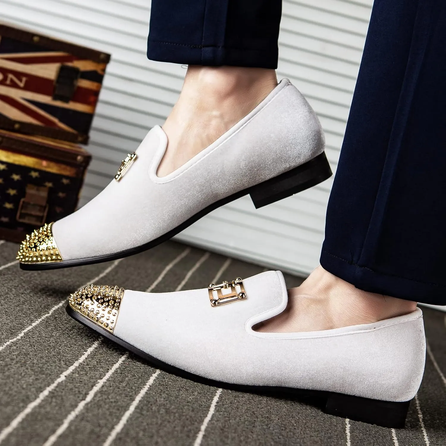 Meijiana Men's Loafers Velvet Shoes Metal Eagle Buckle Wedding Party Smoking Slipper Dress Loafers Shoes for Men