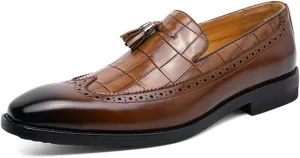 Men Loafer Dress Shoes Multicolor Brogues with Tassels Patchwork Two Tone Color Matching Punched Toe Men's Loafers & Slip-Ons Penny Brown Black