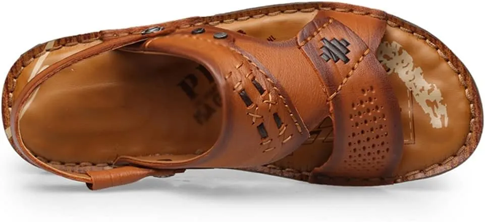 Men Sandals Slippers Genuine Leather Cowhide Male Shoes Outdoor Casual Sandals Beach Shoes(39)