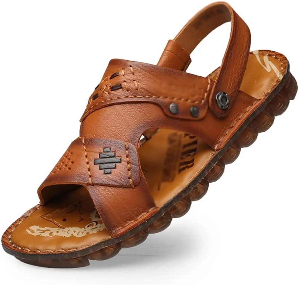 Men Sandals Slippers Genuine Leather Cowhide Male Shoes Outdoor Casual Sandals Beach Shoes(39)