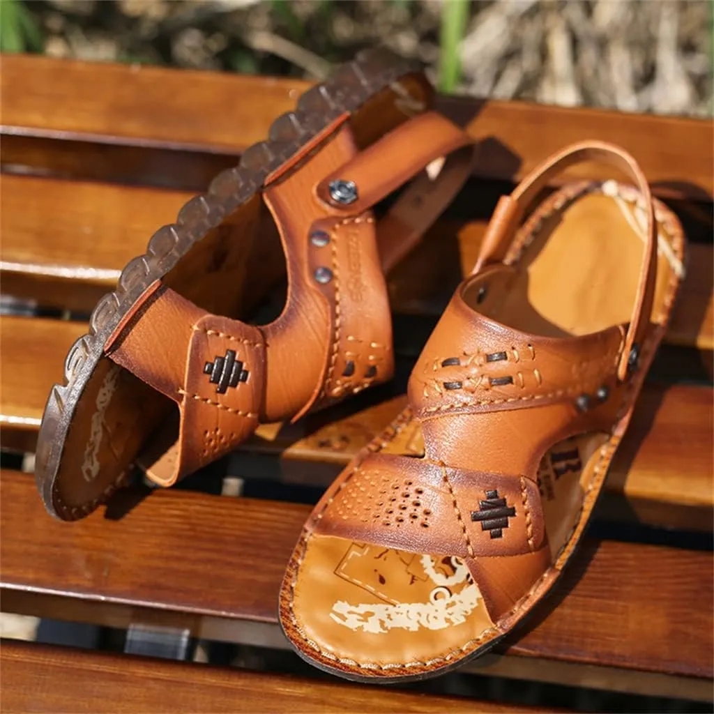 Men Sandals Slippers Genuine Leather Cowhide Male Shoes Outdoor Casual Sandals Beach Shoes(39)