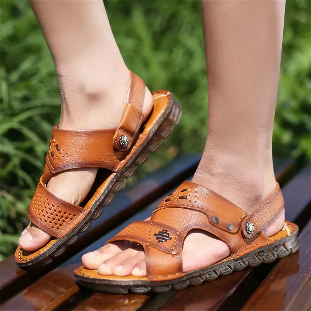 Men Sandals Slippers Genuine Leather Cowhide Male Shoes Outdoor Casual Sandals Beach Shoes(39)