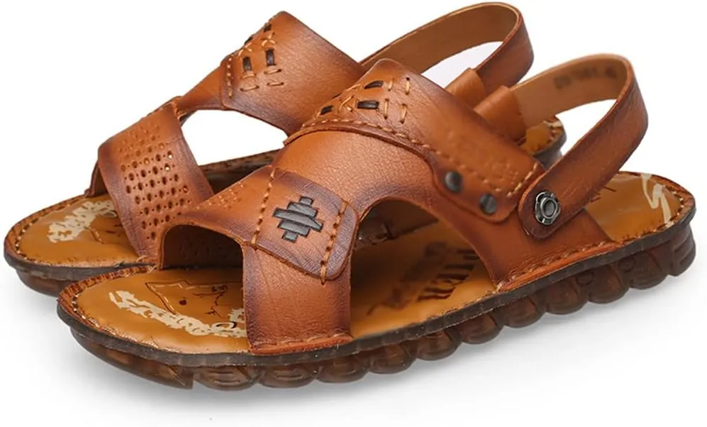 Men Sandals Slippers Genuine Leather Cowhide Male Shoes Outdoor Casual Sandals Beach Shoes(39)