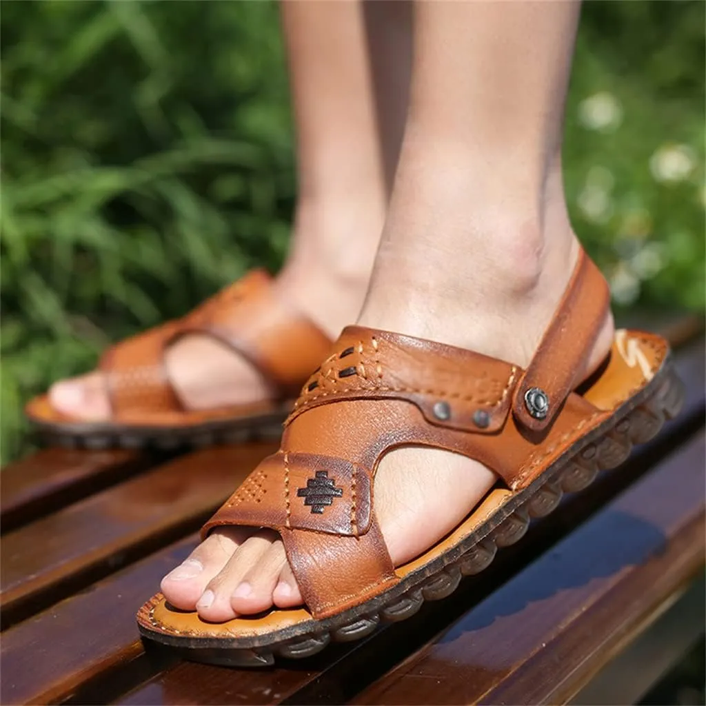 Men Sandals Slippers Genuine Leather Cowhide Male Shoes Outdoor Casual Sandals Beach Shoes(39)