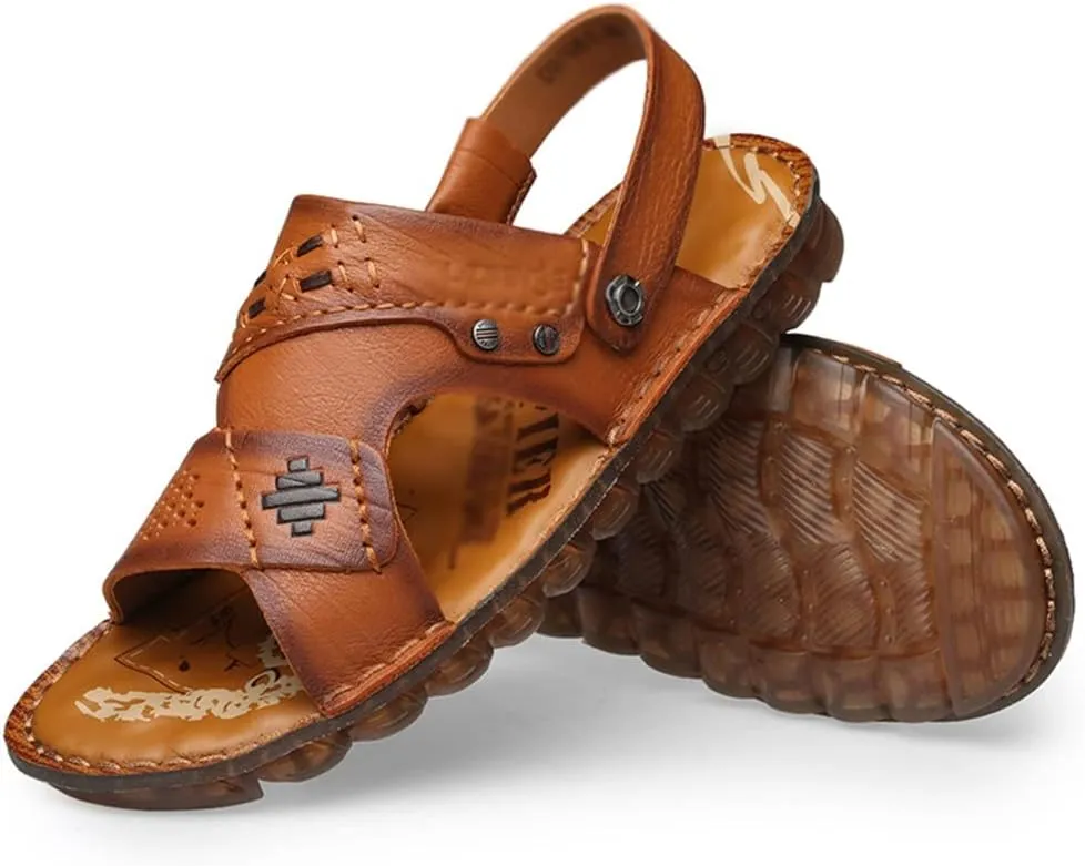 Men Sandals Slippers Genuine Leather Cowhide Male Shoes Outdoor Casual Sandals Beach Shoes(39)