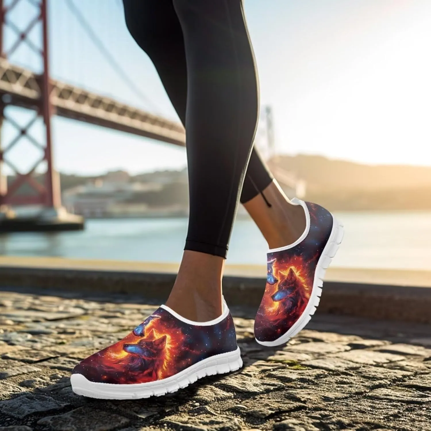 Men Slip On Shoes Dog & Wolf Print Women Walking Running Loafers Shoes with Arch Support Women Non Slip Boat Shoes for Daily Walking