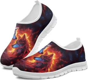 Men Slip On Shoes Dog & Wolf Print Women Walking Running Loafers Shoes with Arch Support Women Non Slip Boat Shoes for Daily Walking