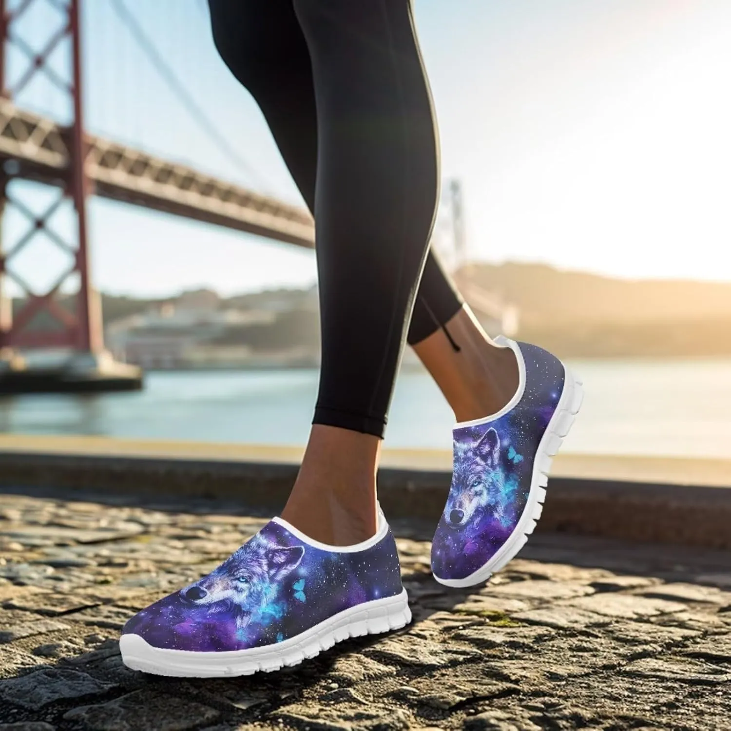Men Slip On Shoes Dog & Wolf Print Women Walking Running Loafers Shoes with Arch Support Women Non Slip Boat Shoes for Daily Walking