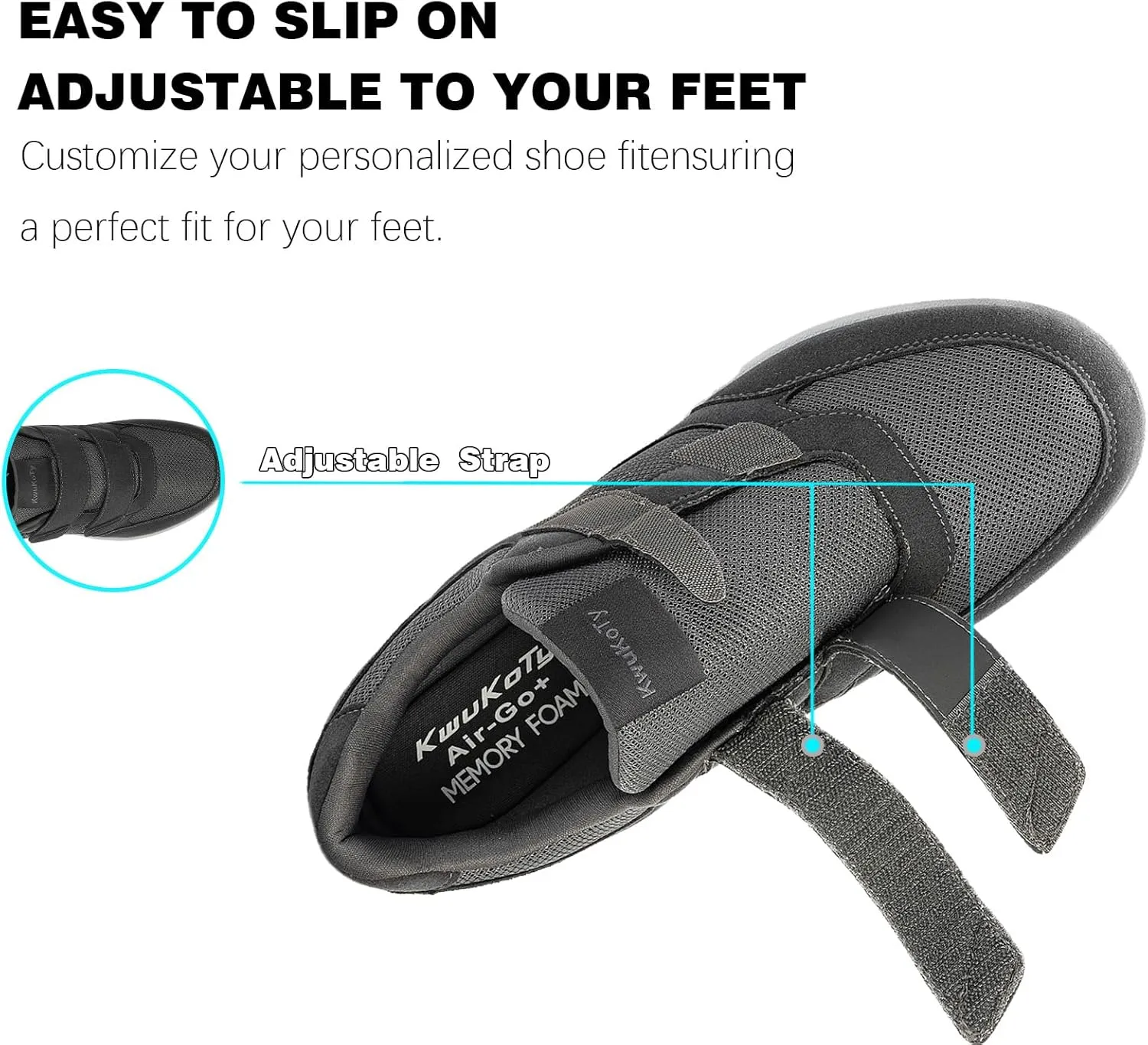 Men's Adjustable Fit Diabetic Shoes Orthopedic Walking Sneakers | Plantar Fasciitis/Swollen Feet/Bunions | Wide Size 8-13