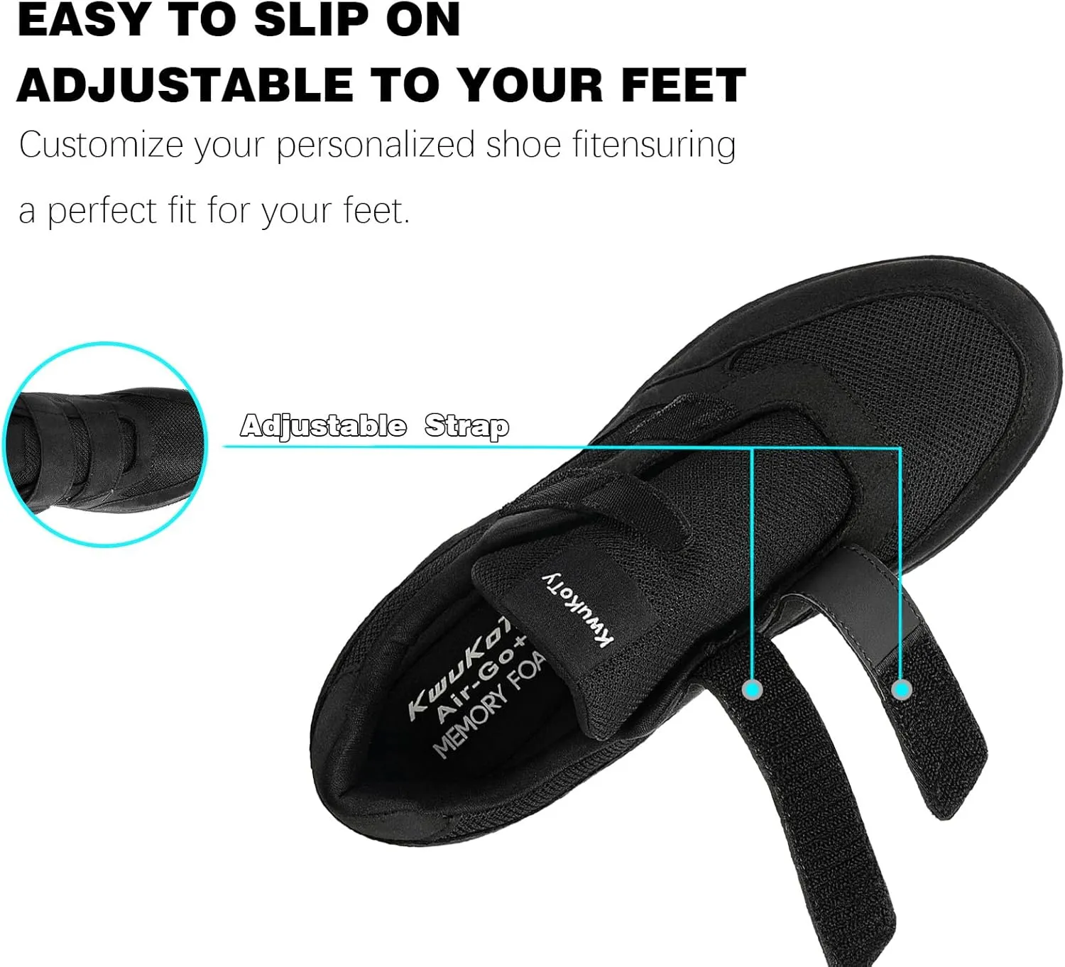 Men's Adjustable Fit Diabetic Shoes Orthopedic Walking Sneakers | Plantar Fasciitis/Swollen Feet/Bunions | Wide Size 8-13