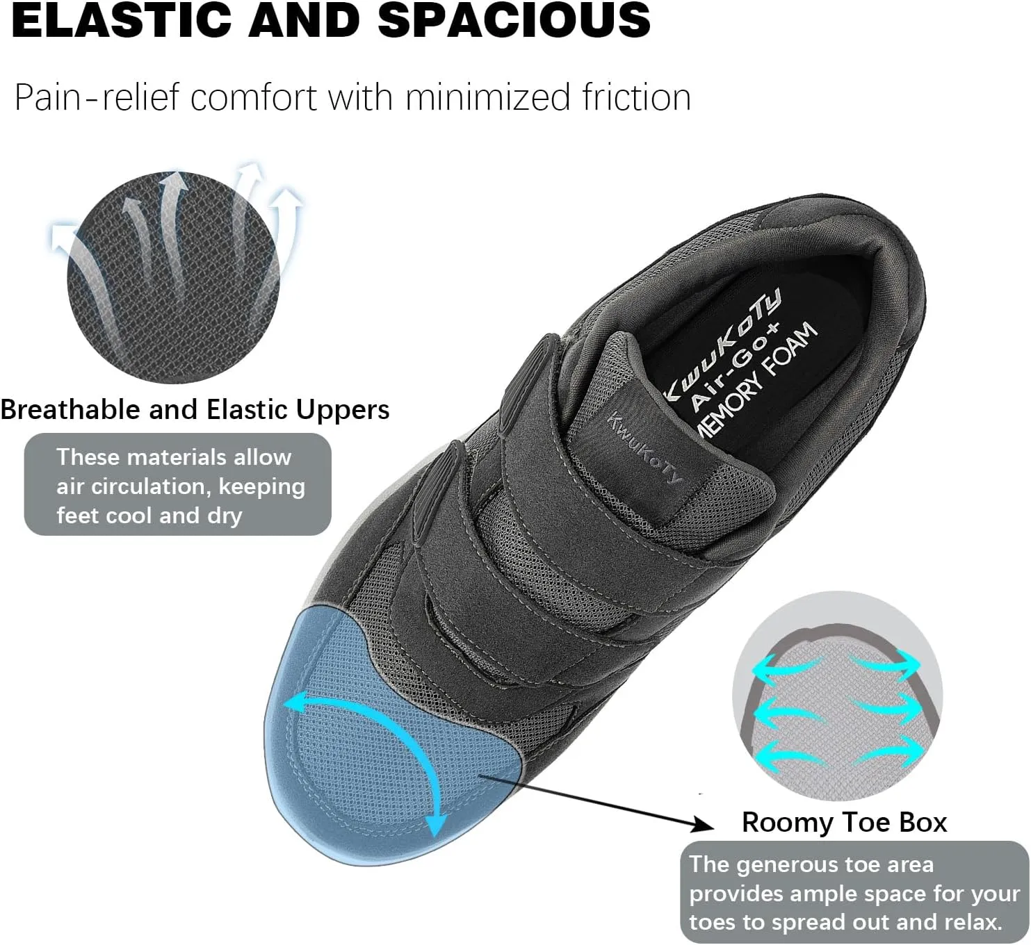 Men's Adjustable Fit Diabetic Shoes Orthopedic Walking Sneakers | Plantar Fasciitis/Swollen Feet/Bunions | Wide Size 8-13