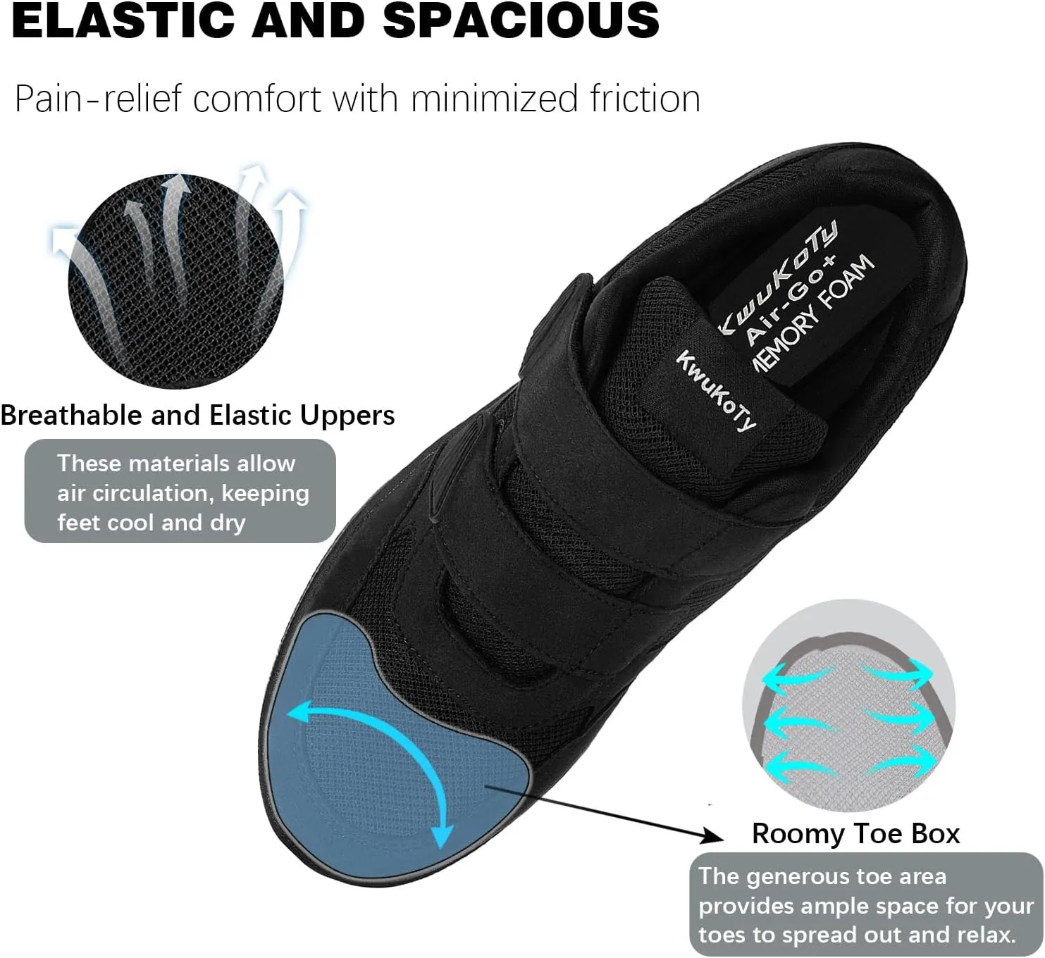 Men's Adjustable Fit Diabetic Shoes Orthopedic Walking Sneakers | Plantar Fasciitis/Swollen Feet/Bunions | Wide Size 8-13