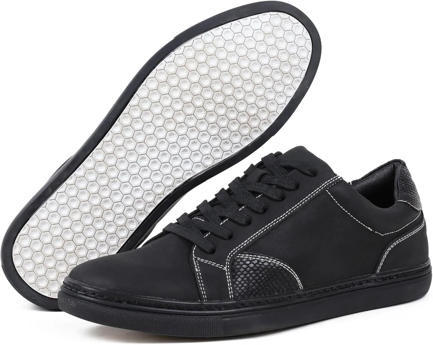 Mens Casual Dress Sneakers - Classic Lace-up Retro Sneakers for Men - Comfortable PU Business Casual Shoes