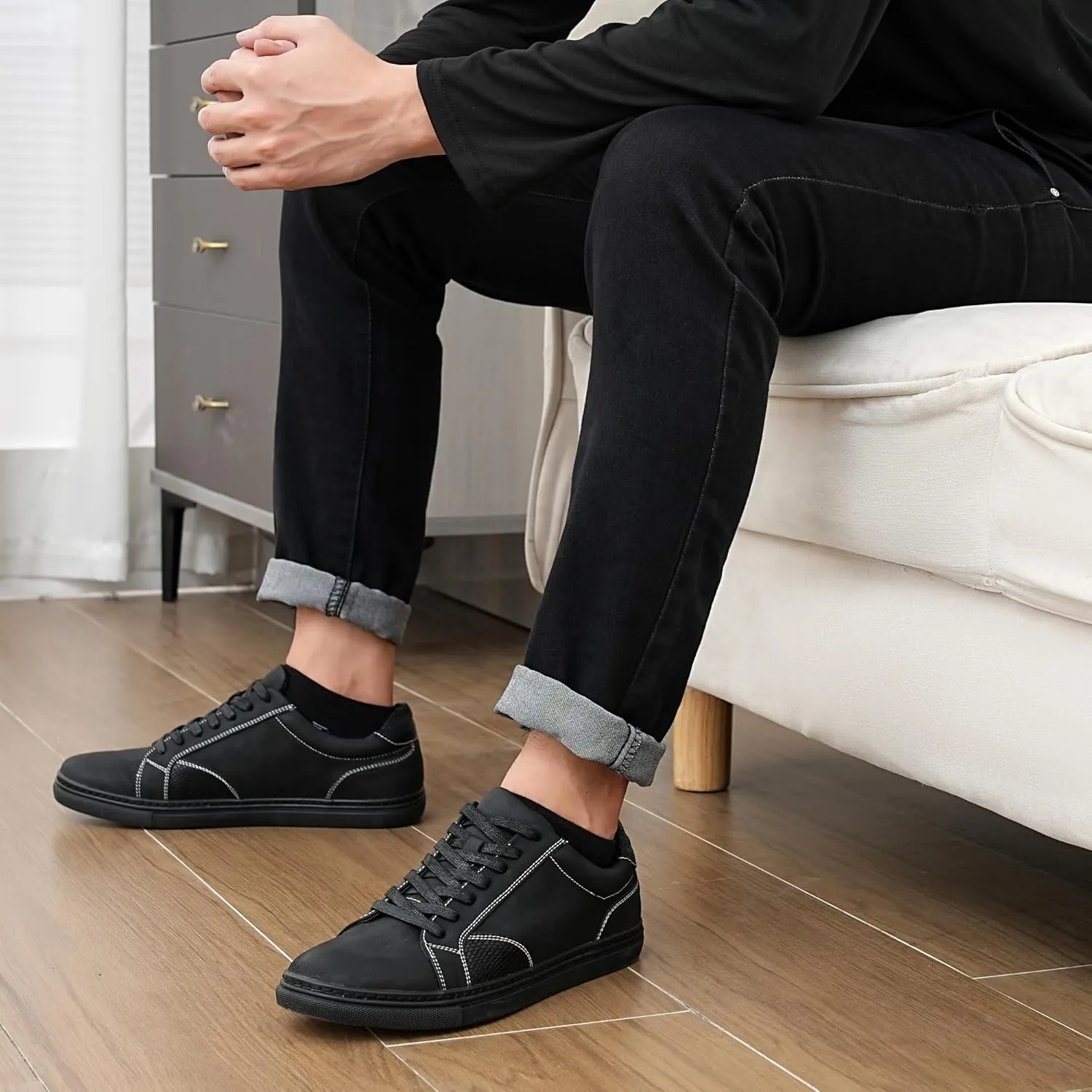 Mens Casual Dress Sneakers - Classic Lace-up Retro Sneakers for Men - Comfortable PU Business Casual Shoes