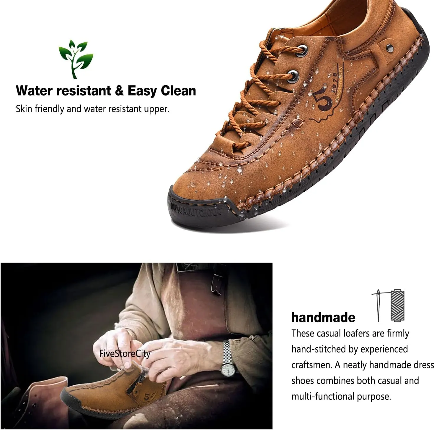 Mens Casual Shoes Summer Breathable Sneakers Loafers Walking Shoes Hand Made Lace-Up Leather Dress Flats Shoes for Driving Business Working Office