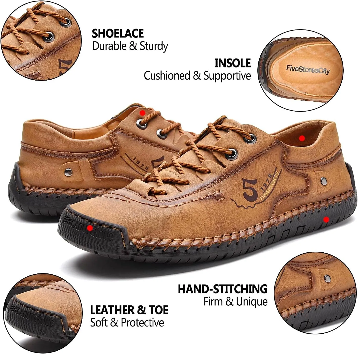 Mens Casual Shoes Summer Breathable Sneakers Loafers Walking Shoes Hand Made Lace-Up Leather Dress Flats Shoes for Driving Business Working Office