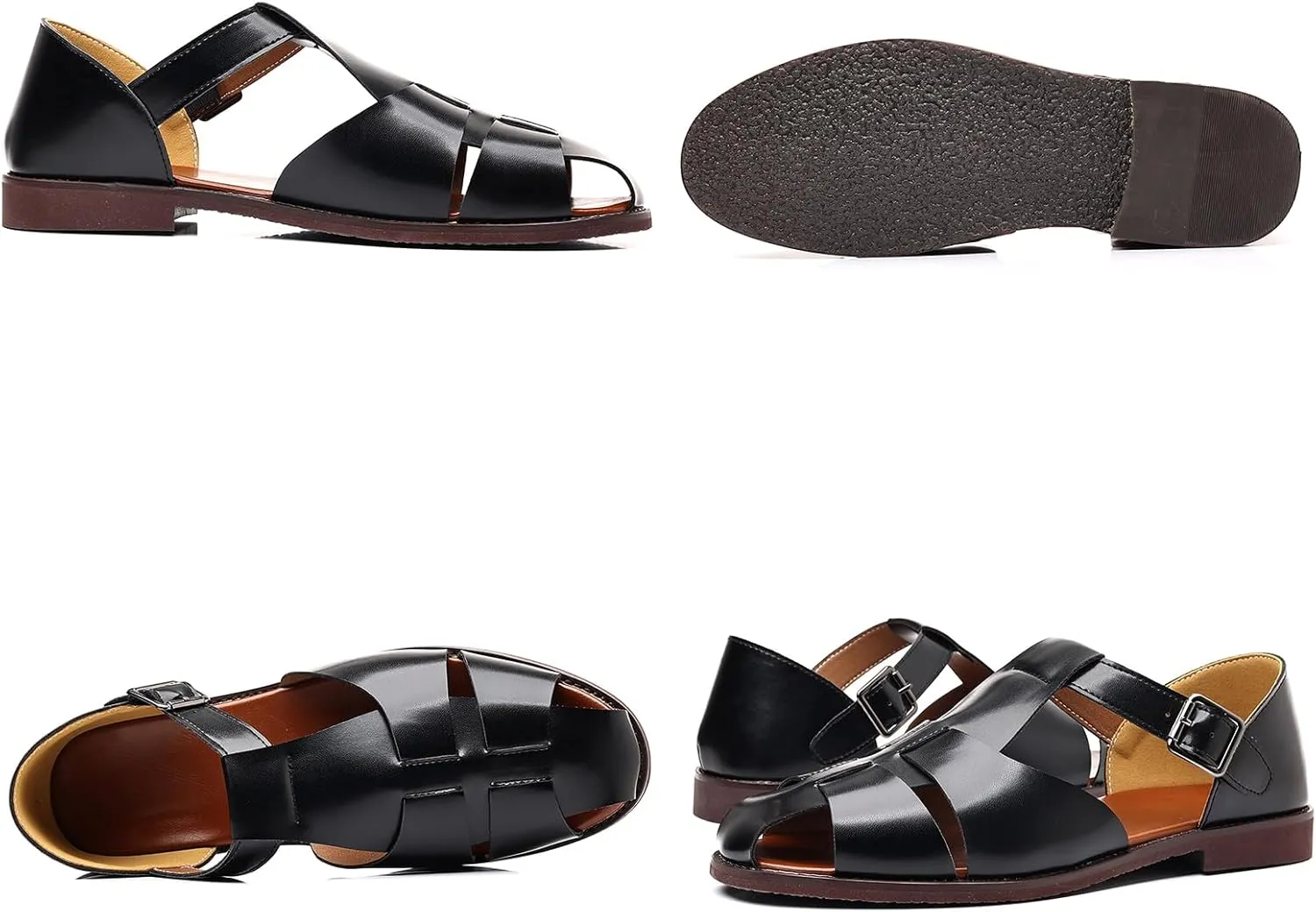 Men's Closed-Toe Flat Fisherman Sandals Lightweight Non-Slip Adjustable Hook & Loop Leather Wading Sandals for Summer Beach Casual Daily Wear