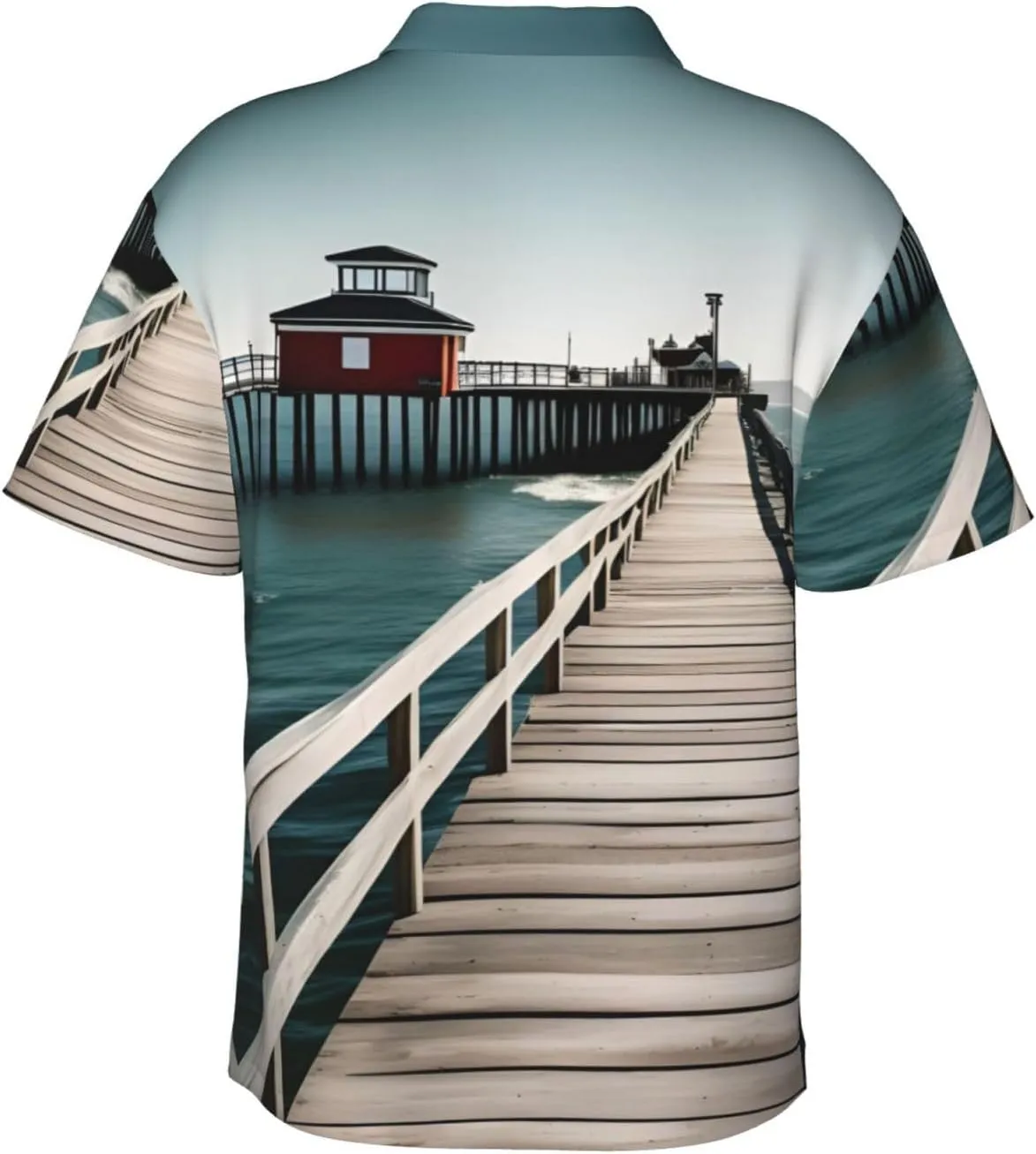 Men's Coastal Pier Hawaiian Shirt Short Sleeve Tropical Holiday Beach Shirts Casual Shirts Summer Clothes