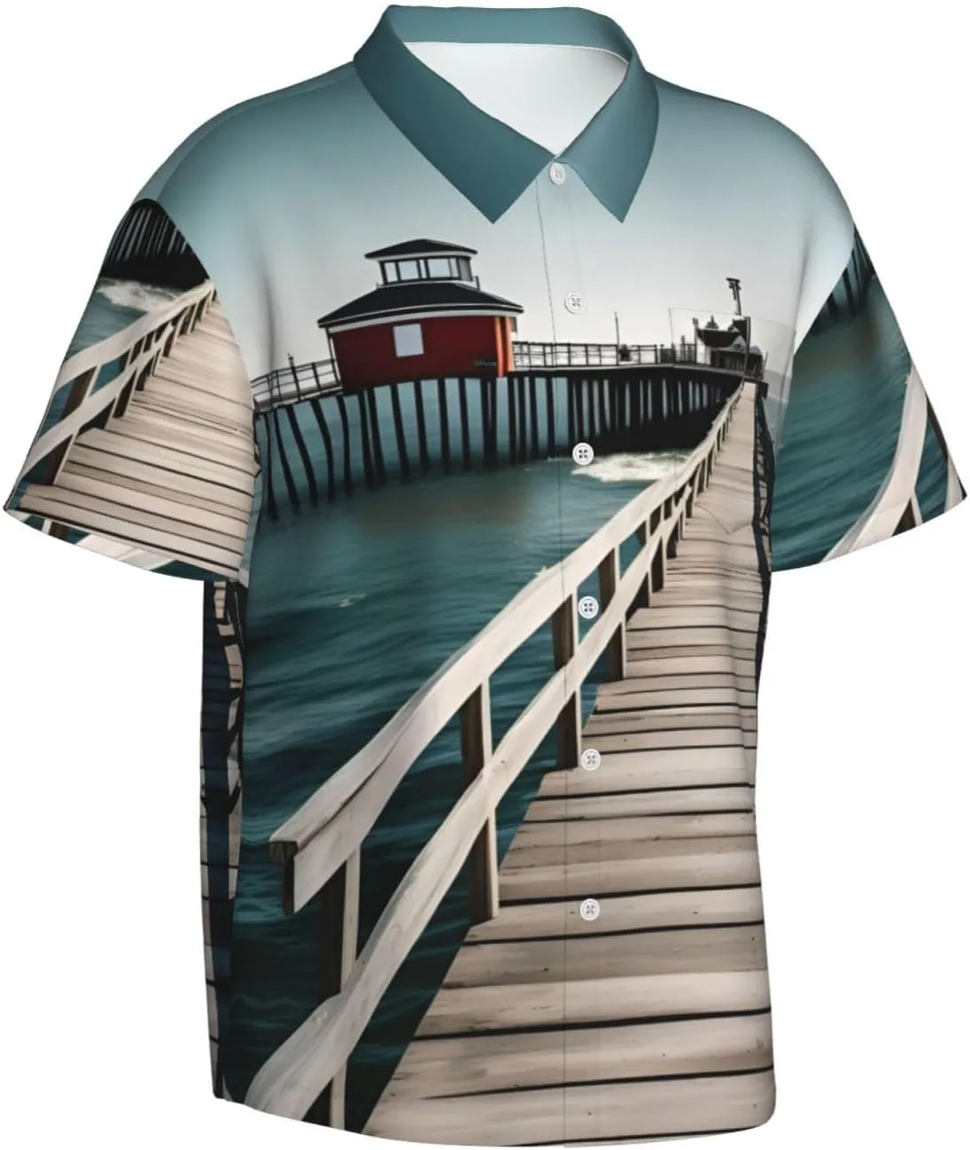 Men's Coastal Pier Hawaiian Shirt Short Sleeve Tropical Holiday Beach Shirts Casual Shirts Summer Clothes