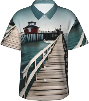 Men's Coastal Pier Hawaiian Shirt Short Sleeve Tropical Holiday Beach Shirts Casual Shirts Summer Clothes