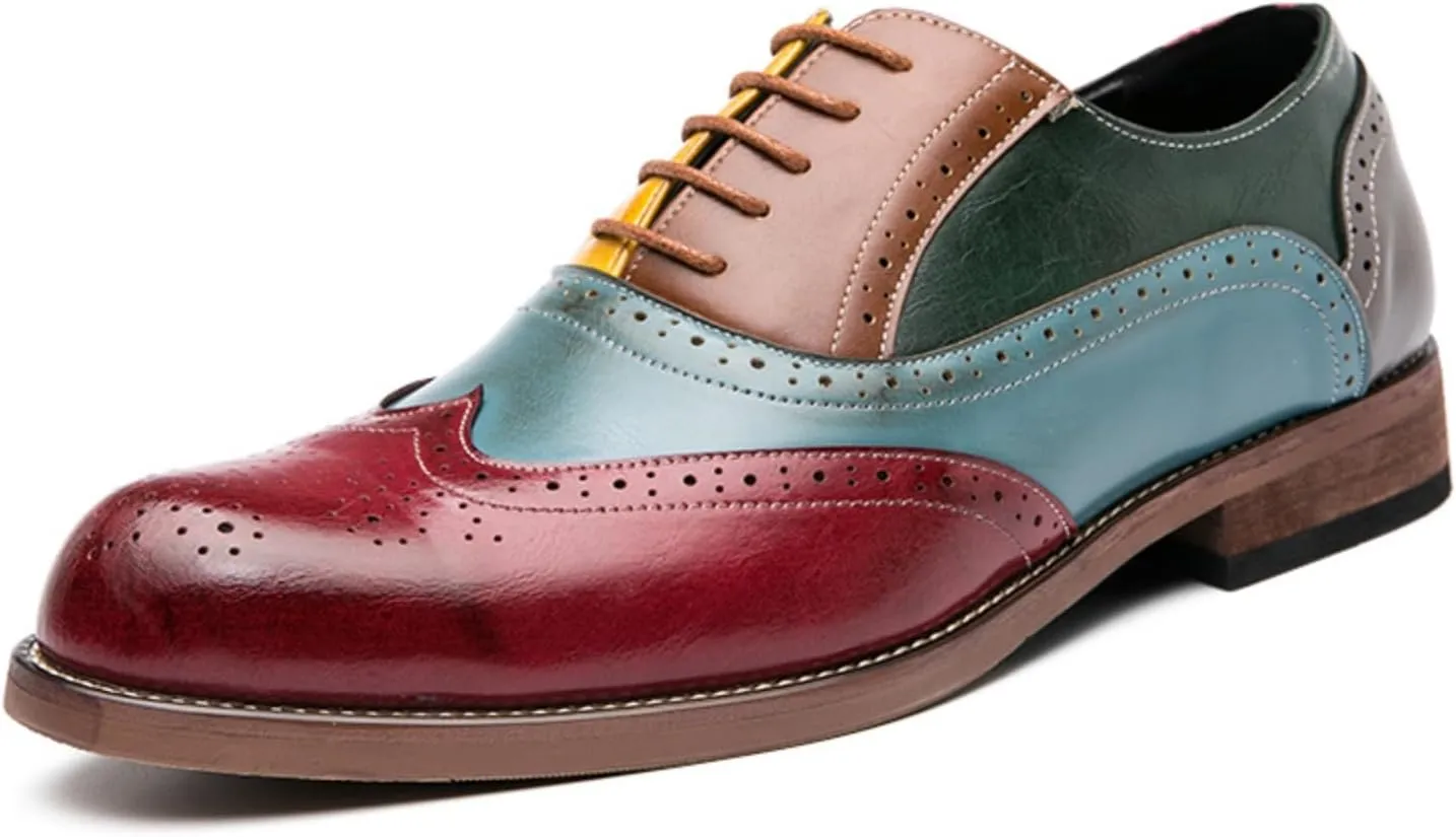Men's Comfortable Multi-Color Wintip Oxford Brown Lace Up Leather Shoes Slip On Dress Shoes for Men Loafers Brown Red