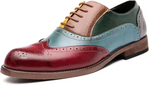 Men's Comfortable Multi-Color Wintip Oxford Brown Lace Up Leather Shoes Slip On Dress Shoes for Men Loafers Brown Red