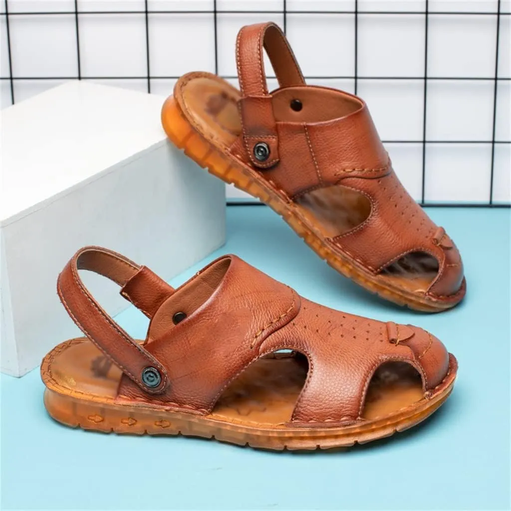 Men's Cowhide Beach Men's Shoes Casual Leather Cow Tendon Soft Sole Beach Men's Sandals Sandalias(42)