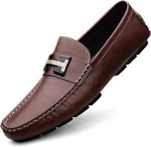 Men's Cowhide Leather Loafers, Casual Slip - On Shoes, Soft Penny Loafers for Men, Lightweight Driving Boat Shoes