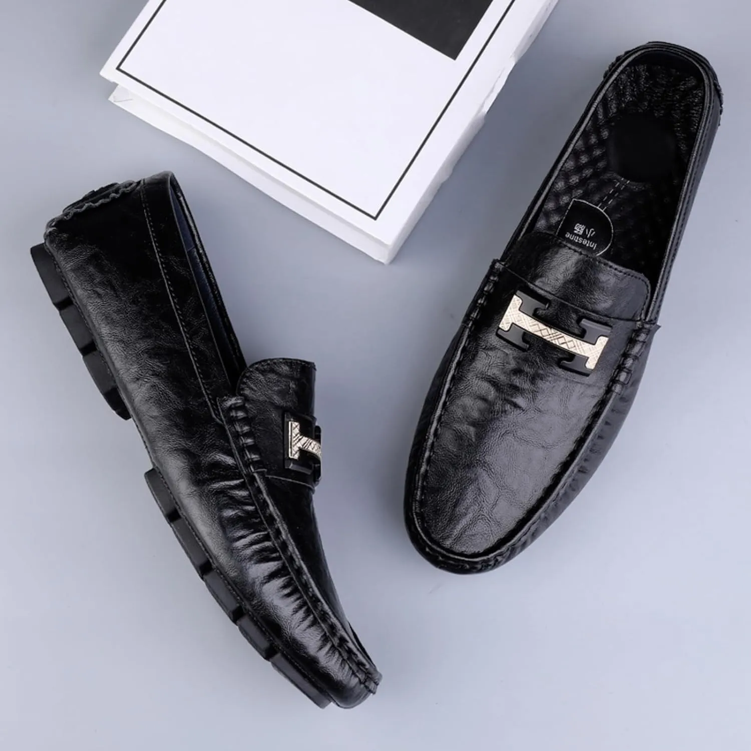 Men's Cowhide Leather Loafers, Casual Slip - On Shoes, Soft Penny Loafers for Men, Lightweight Driving Boat Shoes