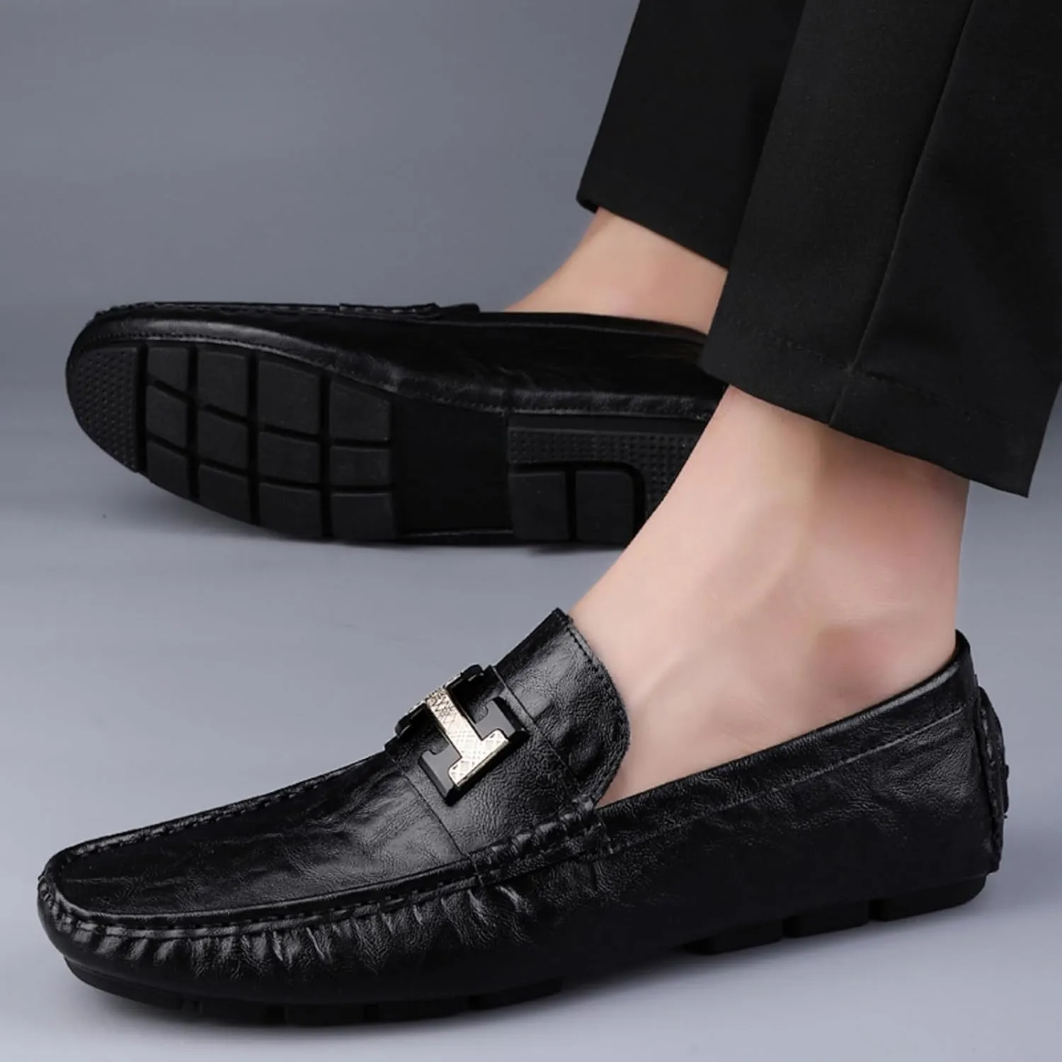 Men's Cowhide Leather Loafers, Casual Slip - On Shoes, Soft Penny Loafers for Men, Lightweight Driving Boat Shoes