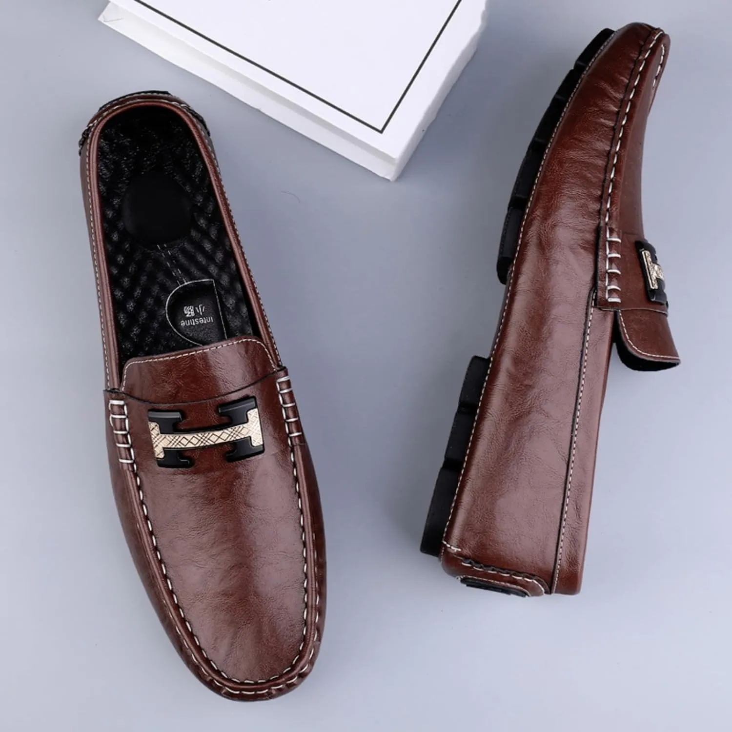 Men's Cowhide Leather Loafers, Casual Slip - On Shoes, Soft Penny Loafers for Men, Lightweight Driving Boat Shoes