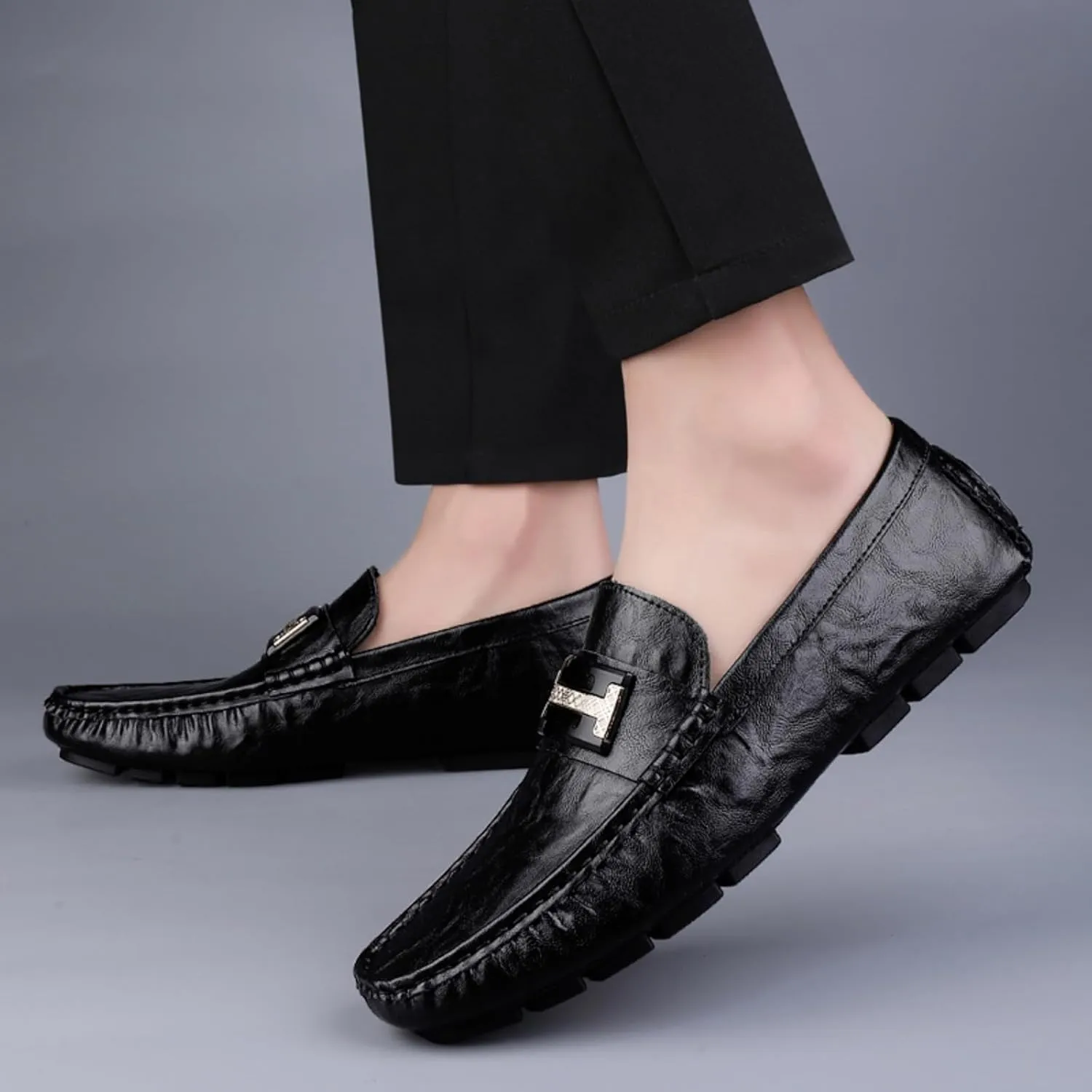 Men's Cowhide Leather Loafers, Casual Slip - On Shoes, Soft Penny Loafers for Men, Lightweight Driving Boat Shoes
