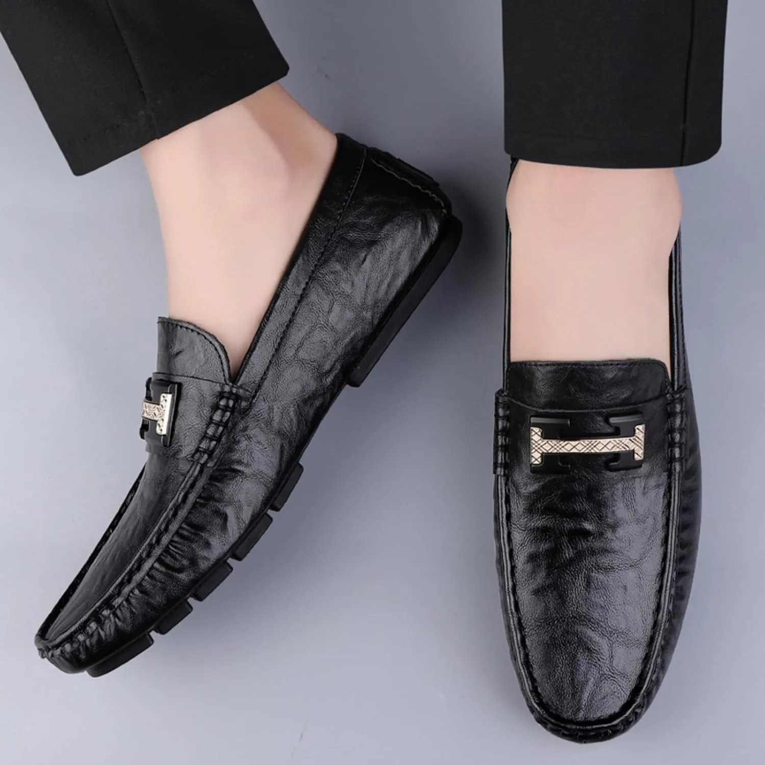 Men's Cowhide Leather Loafers, Casual Slip - On Shoes, Soft Penny Loafers for Men, Lightweight Driving Boat Shoes