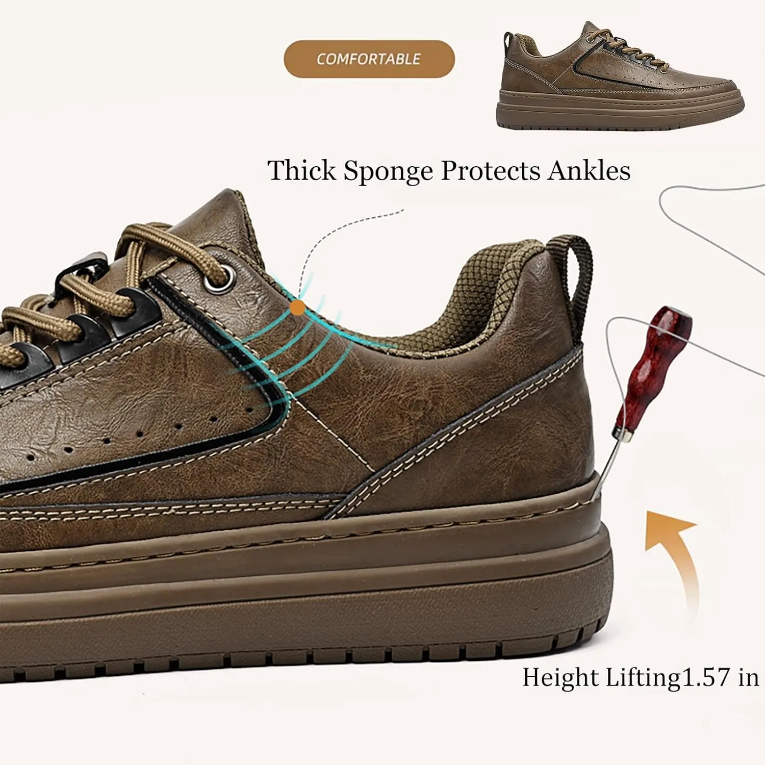 Mens Dress Sneakers Leather Fashion Sneaker Non Slip Comfortable Dress Shoes for Men Casual Oxford Sneaker Shoes