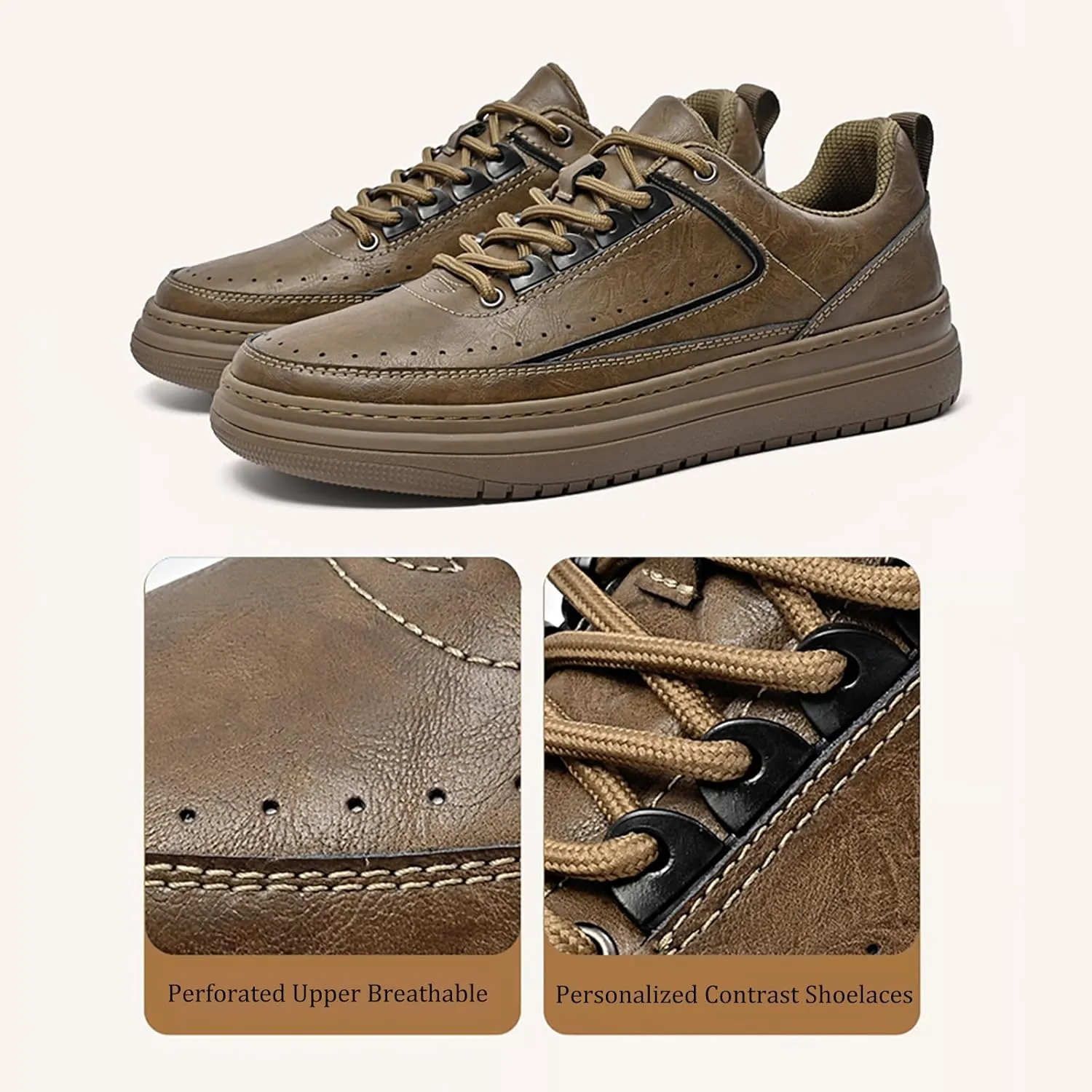 Mens Dress Sneakers Leather Fashion Sneaker Non Slip Comfortable Dress Shoes for Men Casual Oxford Sneaker Shoes