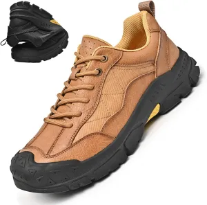 Men's Genuine Leather Waterproof Hiking Sneakers Classic Lace-Up Anti-Slip Soft Sole Industrial Construction Work Shoes