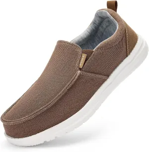 Mens Hands Free Slip-on Loafers Shoes Wide Width Casual Canvas Loafers Shoes Mens Boat Shoes Lightweight Non-Slip Walking Shoes Soft Sneakers