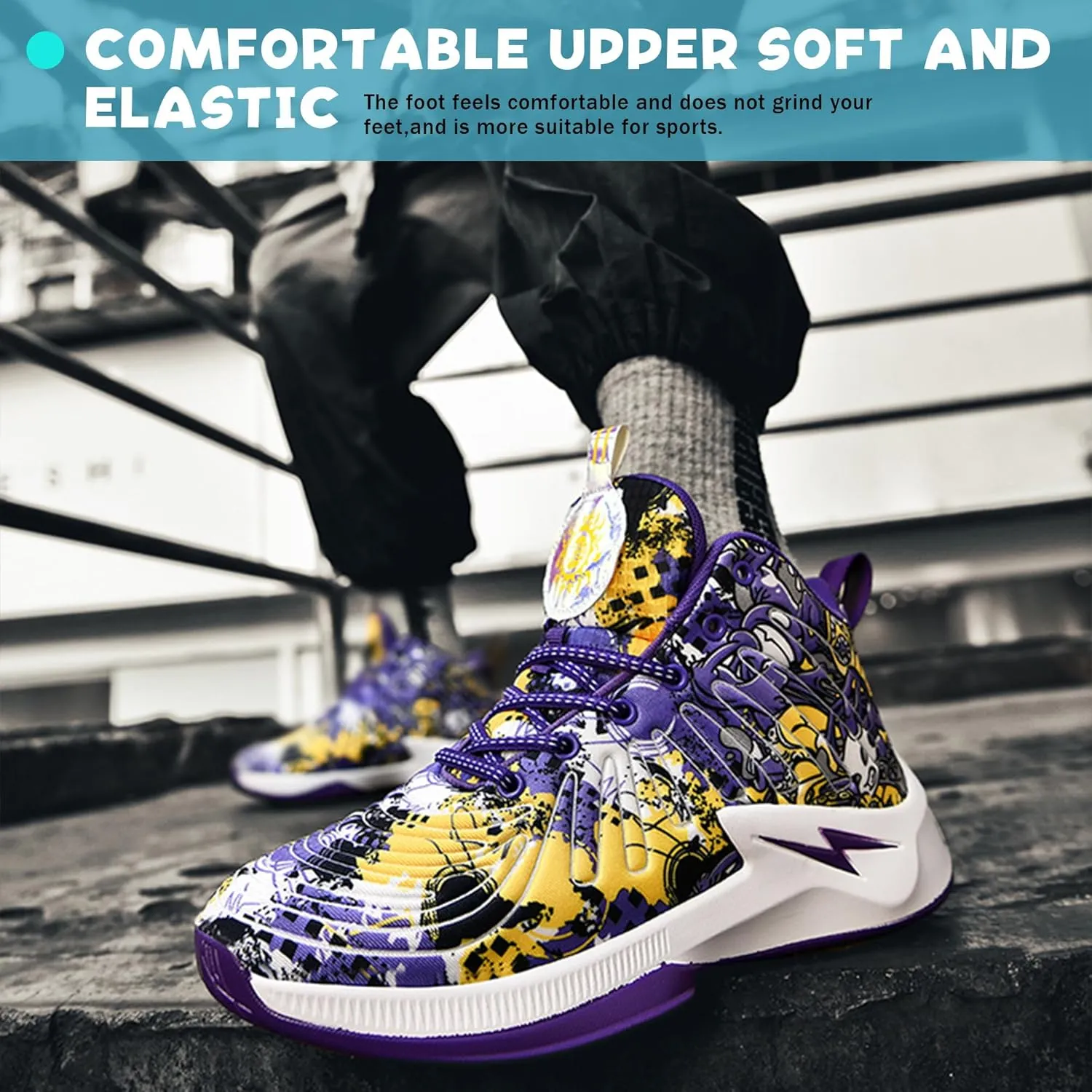 Men's High Top Basketball Shoes Lightweight Breathable Non Slip Gym Sneakers Suitable Training Sports