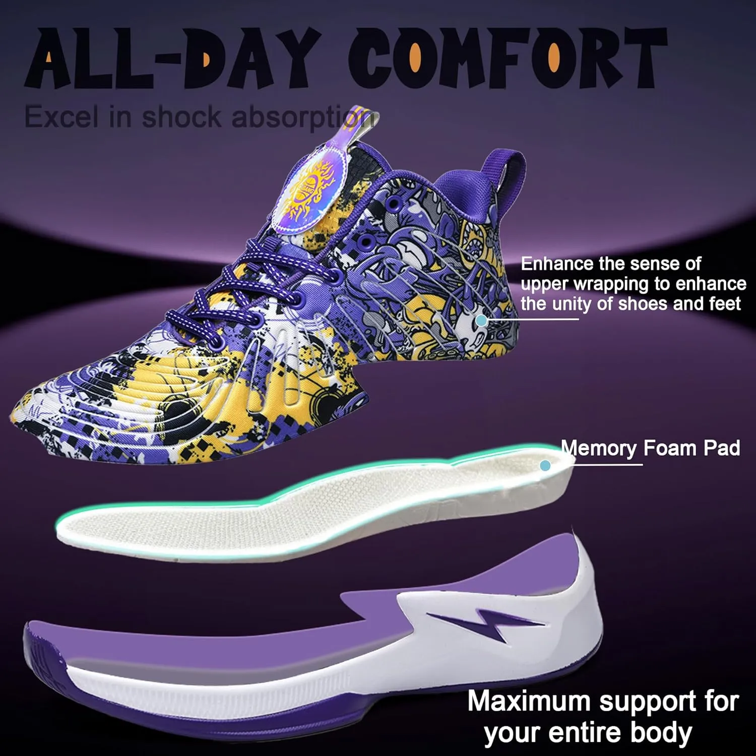 Men's High Top Basketball Shoes Lightweight Breathable Non Slip Gym Sneakers Suitable Training Sports
