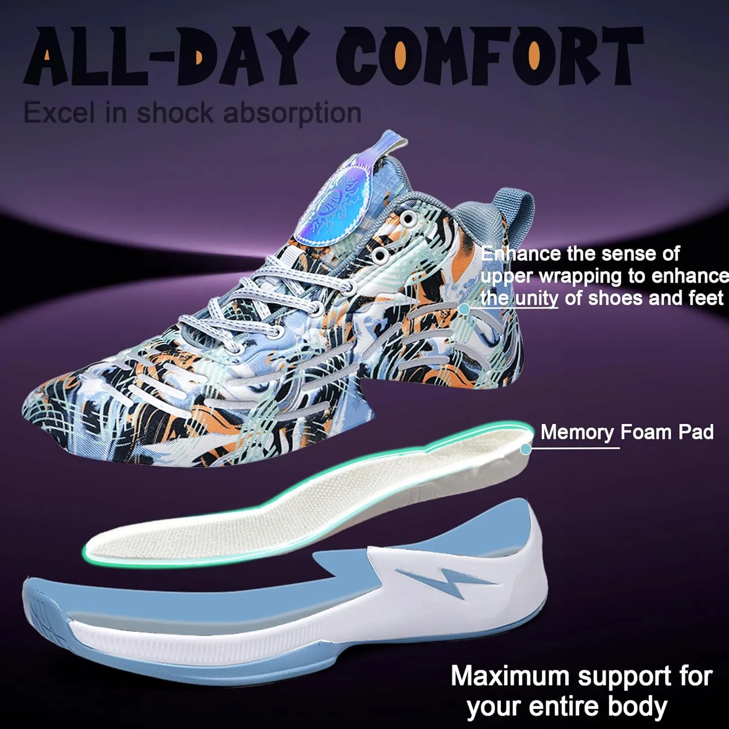 Men's High Top Basketball Shoes Lightweight Breathable Non Slip Gym Sneakers Suitable Training Sports