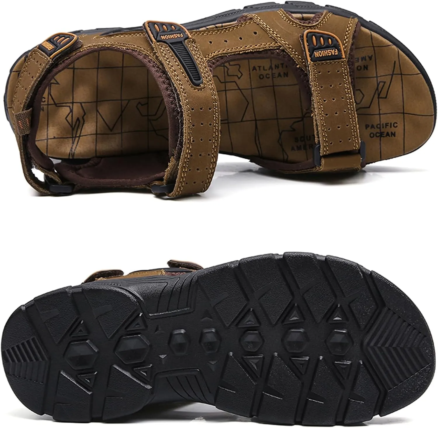 Men's Hiking Sport Water Sandals with Arch Support Leather Outdoor Breathable Open Toe Non-Slip Soft Thick Cushion walking sandals Adjustable Straps for Summer Beach Casual