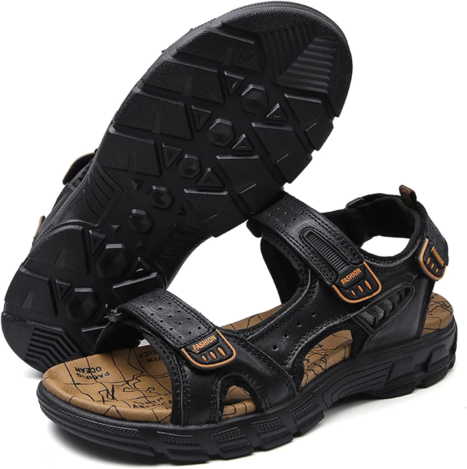 Men's Hiking Sport Water Sandals with Arch Support Leather Outdoor Breathable Open Toe Non-Slip Soft Thick Cushion walking sandals Adjustable Straps for Summer Beach Casual