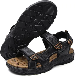 Men's Hiking Sport Water Sandals with Arch Support Leather Outdoor Breathable Open Toe Non-Slip Soft Thick Cushion walking sandals Adjustable Straps for Summer Beach Casual