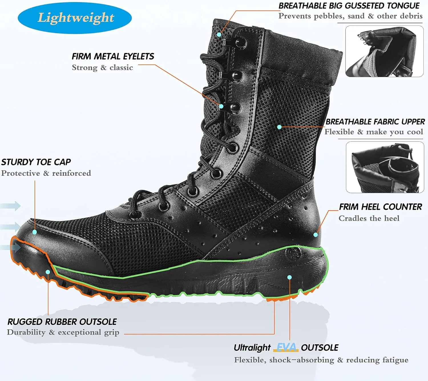 Men's LD Lightweight Combat Boots Microfiber/Suede Leather Military Tactical Boots